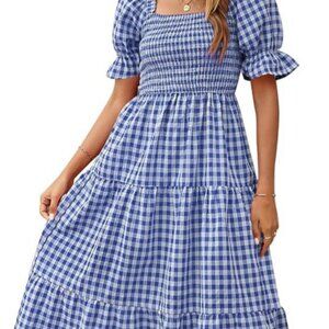 Midi Dress-Gingham Cottagecore Summer Ruffle Dress